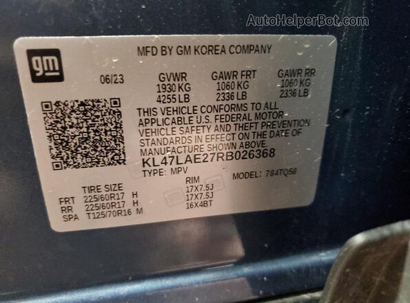 KL47LAE27RB026368 2024 BUICK OTHER Blue Widok naklejki z numerem VIN