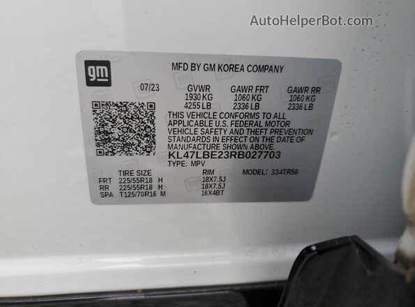 KL47LBE23RB027703 2024 BUICK OTHER White VIN კოდის სტიკერის ხედი