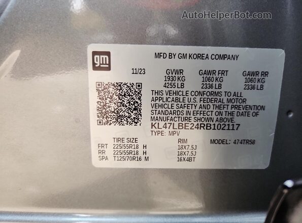 KL47LBE24RB102117 2024 BUICK OTHER Silver VIN կոդի պիտակի տեսք