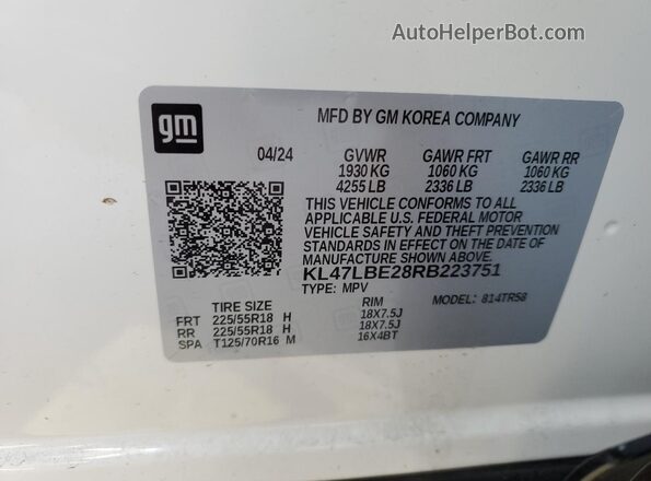 KL47LBE28RB223751 2024 BUICK OTHER White VIN sticker view