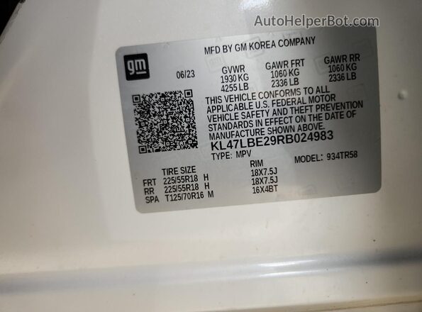 KL47LBE29RB024983 2024 BUICK OTHER White Widok naklejki z numerem VIN