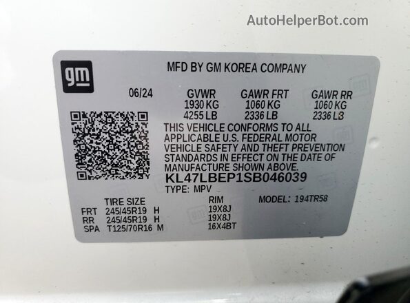 KL47LBEP1SB046039 2025 BUICK OTHER Белый Вид наклейки с VIN-кодом