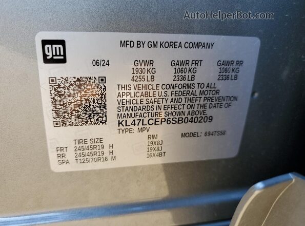 KL47LCEP6SB040209 2025 BUICK OTHER Серый Вид наклейки с VIN-кодом