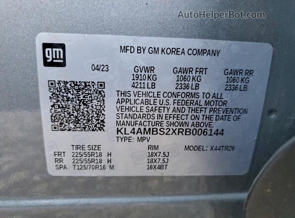 KL4AMBS2XRB006144 2024 BUICK ENCORE Gray Widok naklejki z numerem VIN
