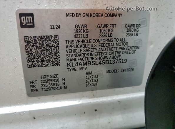 KL4AMBSL4SB137519 2025 BUICK ENCORE White Widok wnętrza 360 stopni