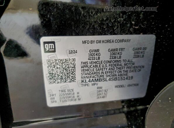 KL4AMBSL4SB151419 2025 BUICK ENCORE Black Vista interior de 360 grados