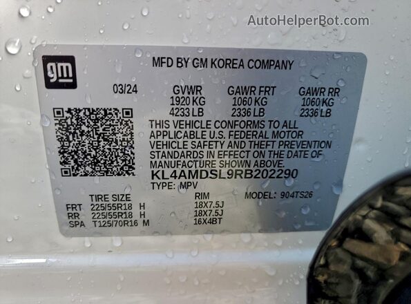 KL4AMDSL9RB202290 2024 BUICK ENCORE Белый Вид наклейки с VIN-кодом