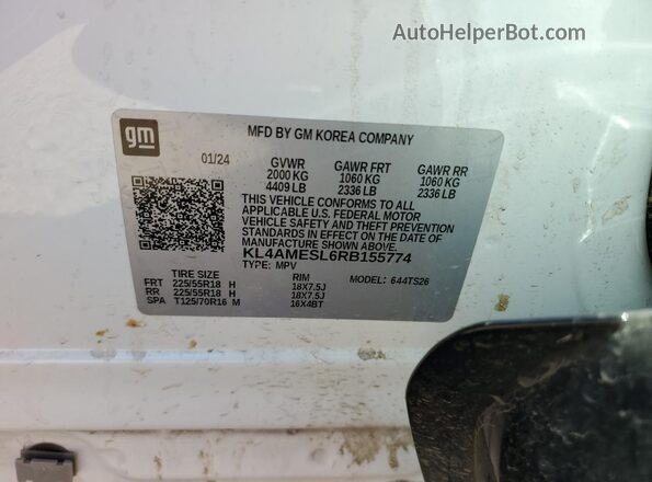 KL4AMESL6RB155774 2024 BUICK ENCORE White VIN կոդի պիտակի տեսք