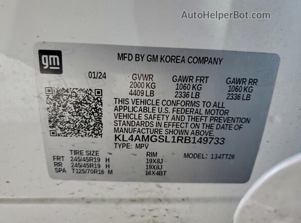 KL4AMGSL1RB149733 2024 BUICK ENCORE White Vista de la etiqueta del VIN