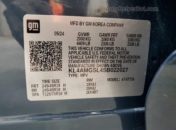 KL4AMGSL4SB022027 2025 BUICK ENCORE Blue Vista de la etiqueta del VIN