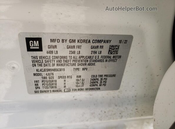 KL4CJESM9NB563819 2022 BUICK ENCORE White Widok wnętrza 360 stopni