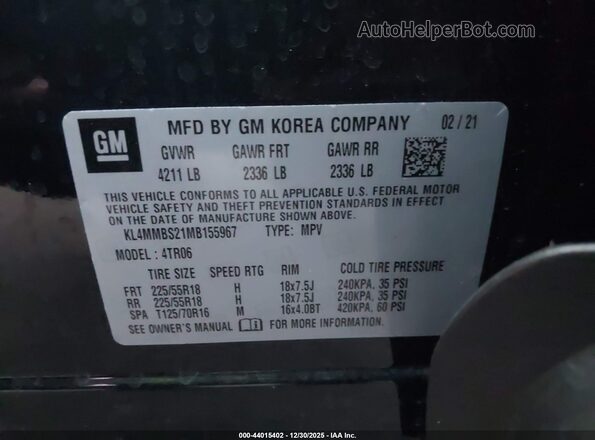 KL4MMBS21MB155967 2021 BUICK ENCORE Black ძრავის განყოფილების ხედი