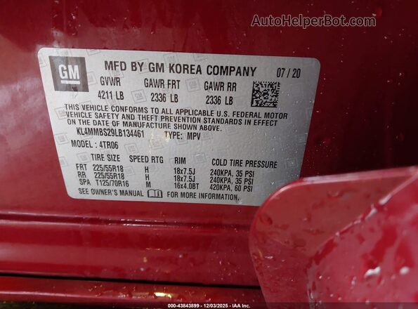 KL4MMBS29LB134461 2020 BUICK ENCORE Red Vista del compartimento del motor