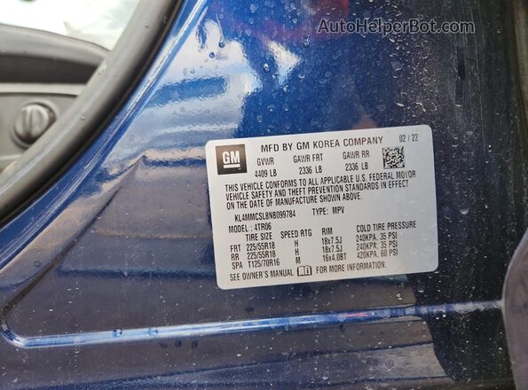 KL4MMCSL8NB099784 2022 BUICK ENCORE Синий Вид наклейки с VIN-кодом