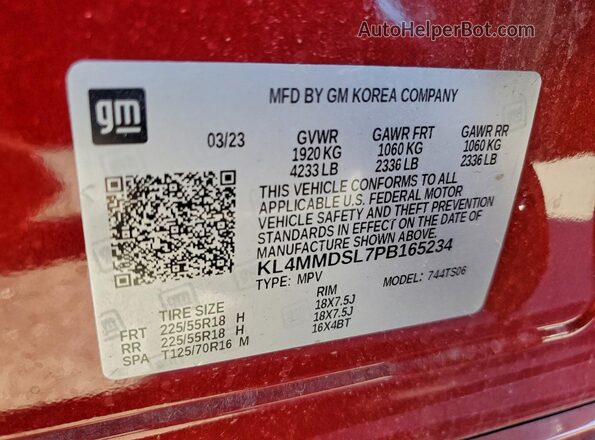 KL4MMDSL7PB165234 2023 BUICK ENCORE Red VIN sticker view