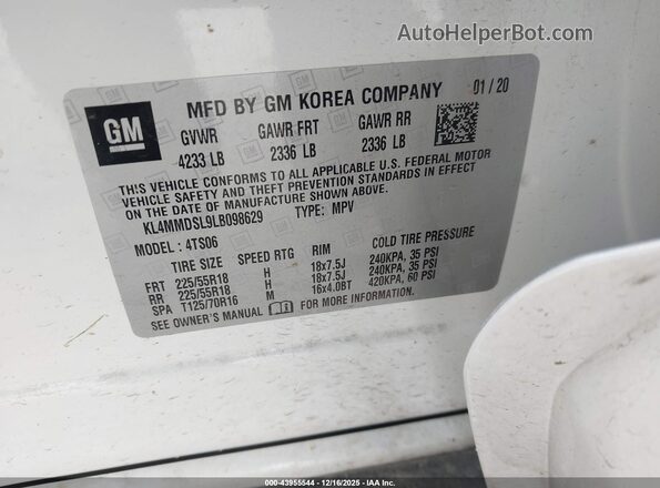 KL4MMDSL9LB098629 2020 BUICK ENCORE White Շարժիչի բաժամունքի տեսք