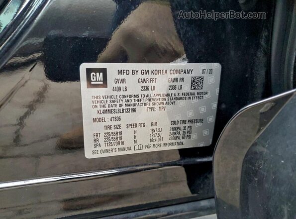 KL4MMESL8LB133196 2020 BUICK ENCORE Black VIN კოდის სტიკერის ხედი