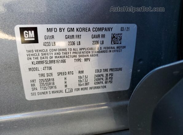 KL4MMFSL9MB161466 2021 BUICK ENCORE Серебряный 