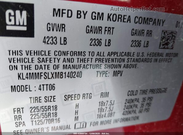 KL4MMFSLXMB140240 2021 BUICK ENCORE Burgundy 