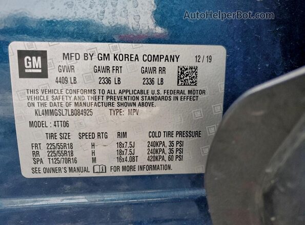 KL4MMGSL7LB084925 2020 BUICK ENCORE Blue Շարժիչի բաժամունքի տեսք