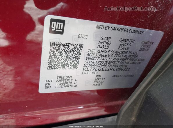 KL77LGE21RC096321 2024 CHEVROLET TRAX Red ძრავის განყოფილების ხედი