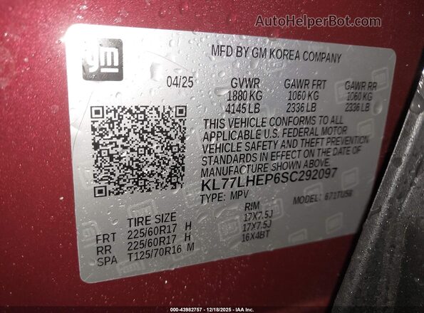 KL77LHEP6SC292097 2025 CHEVROLET TRAX Red Widok komory silnika