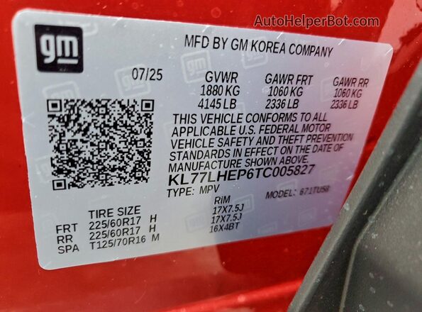 KL77LHEP6TC005827 2026 CHEVROLET TRAX Burgundy Вид підкапотного простору