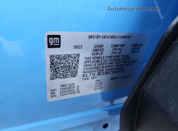 KL77LJE23RC047473 2024 CHEVROLET TRAX Blue Вид підкапотного простору