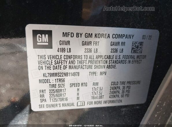 KL79MMS22NB114978 2022 CHEVROLET TRAILBLAZER Black Widok komory silnika
