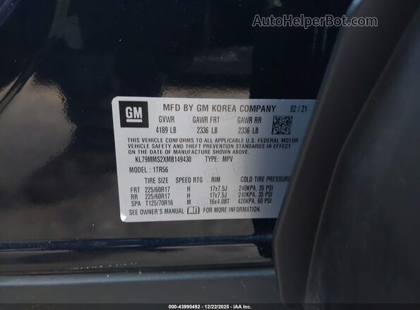 KL79MMS2XMB149430 2021 CHEVROLET TRAILBLAZER Dark Blue 