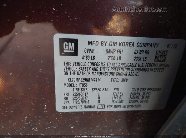 KL79MPS29NB147414 2022 CHEVROLET TRAILBLAZER Maroon Engine compartment view