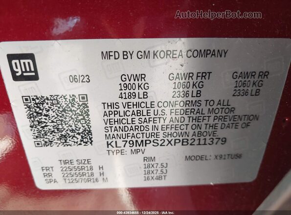 KL79MPS2XPB211379 2023 CHEVROLET TRAILBLAZER Red Շարժիչի բաժամունքի տեսք