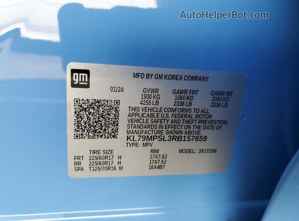 KL79MPSL3RB157659 2024 CHEVROLET TRAILBLAZER Blue Вид наклейки з VIN-кодом
