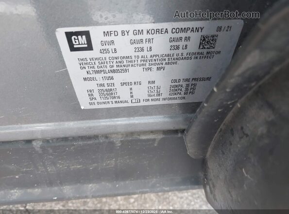 KL79MPSL4NB052591 2022 CHEVROLET TRAILBLAZER Gray Widok komory silnika
