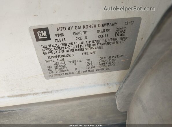 KL79MPSL7NB109575 2022 CHEVROLET TRAILBLAZER White Շարժիչի բաժամունքի տեսք