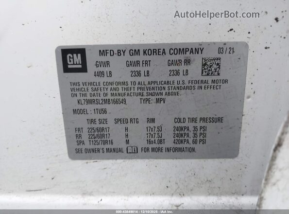KL79MRSL2MB166549 2021 CHEVROLET TRAILBLAZER White Widok komory silnika
