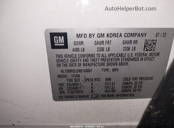 KL79MRSL5NB146667 2022 CHEVROLET TRAILBLAZER White Widok komory silnika