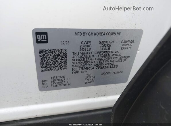KL79MRSL7RB143386 2024 CHEVROLET TRAILBLAZER White Вид підкапотного простору