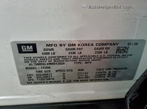 KL79MRSLXMB012624 2021 CHEVROLET TRAILBLAZER White 