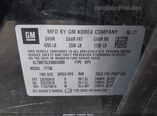 KL79MTSLXNB034959 2022 CHEVROLET TRAILBLAZER Black Շարժիչի բաժամունքի տեսք