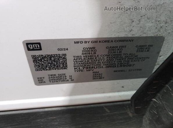 KL79MUSL3RB189087 2024 CHEVROLET TRAILBLAZER White VIN կոդի պիտակի տեսք