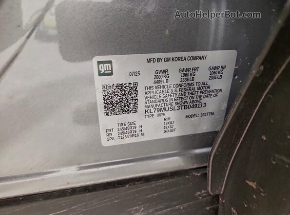 KL79MUSL3TB049113 2026 CHEVROLET TRAILBLAZER Gray VIN sticker view
