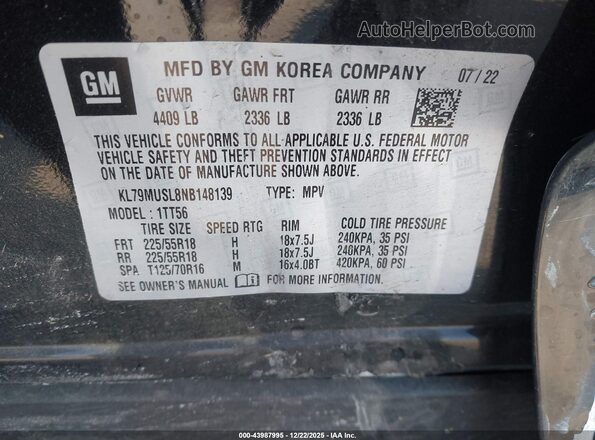 KL79MUSL8NB148139 2022 CHEVROLET TRAILBLAZER Черный Вид подкапотного пространства
