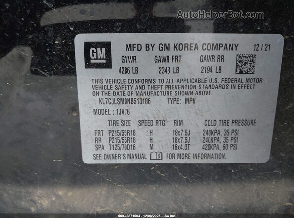 KL7CJLSM0NB513186 2022 CHEVROLET TRAX Black ძრავის განყოფილების ხედი