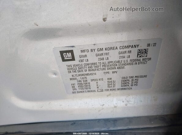 KL7CJNSM2NB545214 2022 CHEVROLET TRAX Silver Widok komory silnika
