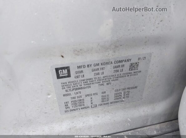 KL7CJPSB9MB354124 2021 CHEVROLET TRAX Gray 