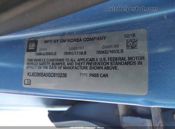 KL8CB6SA0GC610238 2016 CHEVROLET SPARK Blue Widok komory silnika