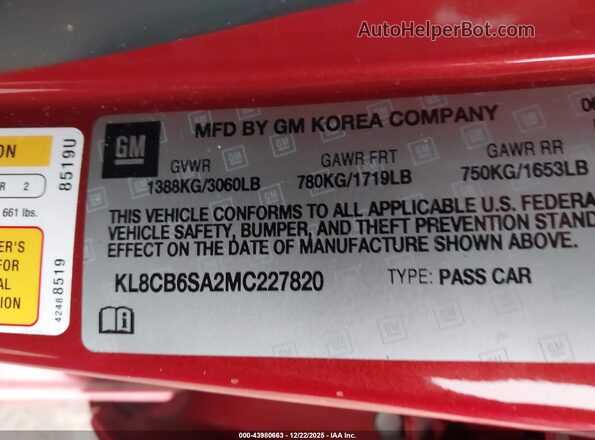 KL8CB6SA2MC227820 2021 CHEVROLET SPARK Orange Շարժիչի բաժամունքի տեսք