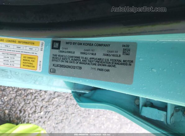 KL8CB6SA3NC021729 2022 CHEVROLET SPARK Blue Engine compartment view