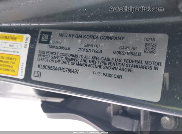 KL8CB6SA4HC760497 2017 CHEVROLET SPARK Black Widok komory silnika